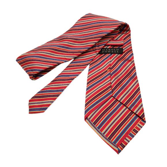 Harold Powell Silk Tie Men’s 60.5” Red Blue Thin Stripe Vtg 90s Luxury Wide New - Picture 3 of 4